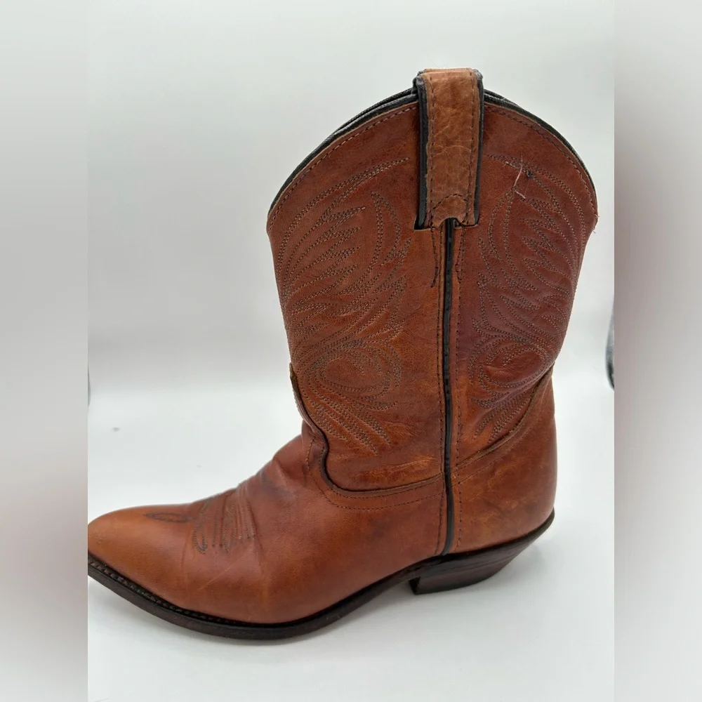 Vintage CODE WEST Tan Leather Cowboy Boots Midi Western BOHO Women’s SZ 7 - Picture 5 of 10